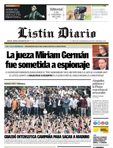 Portada Periódico Listín Diario, Martes 05 de Marzo 2019