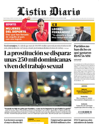 Portada Periódico Listín Diario, Martes 12 de Marzo 2019