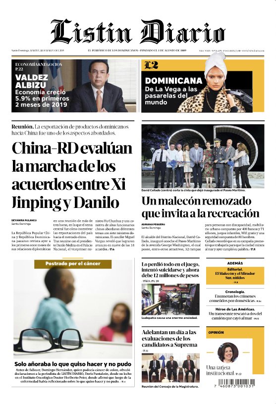 Portada Periódico Listín Diario, Martes 26 de Marzo 2019