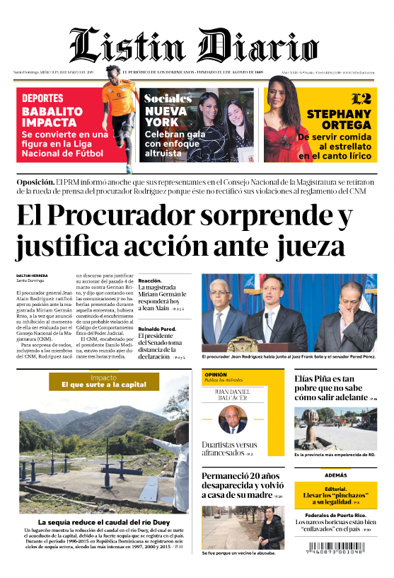 Portada Periódico Listín Diario, Miércoles 13 de Marzo 2019