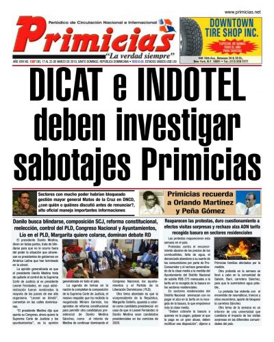 Portada Periódico Primicias, Lunes 18 de Marzo 2019