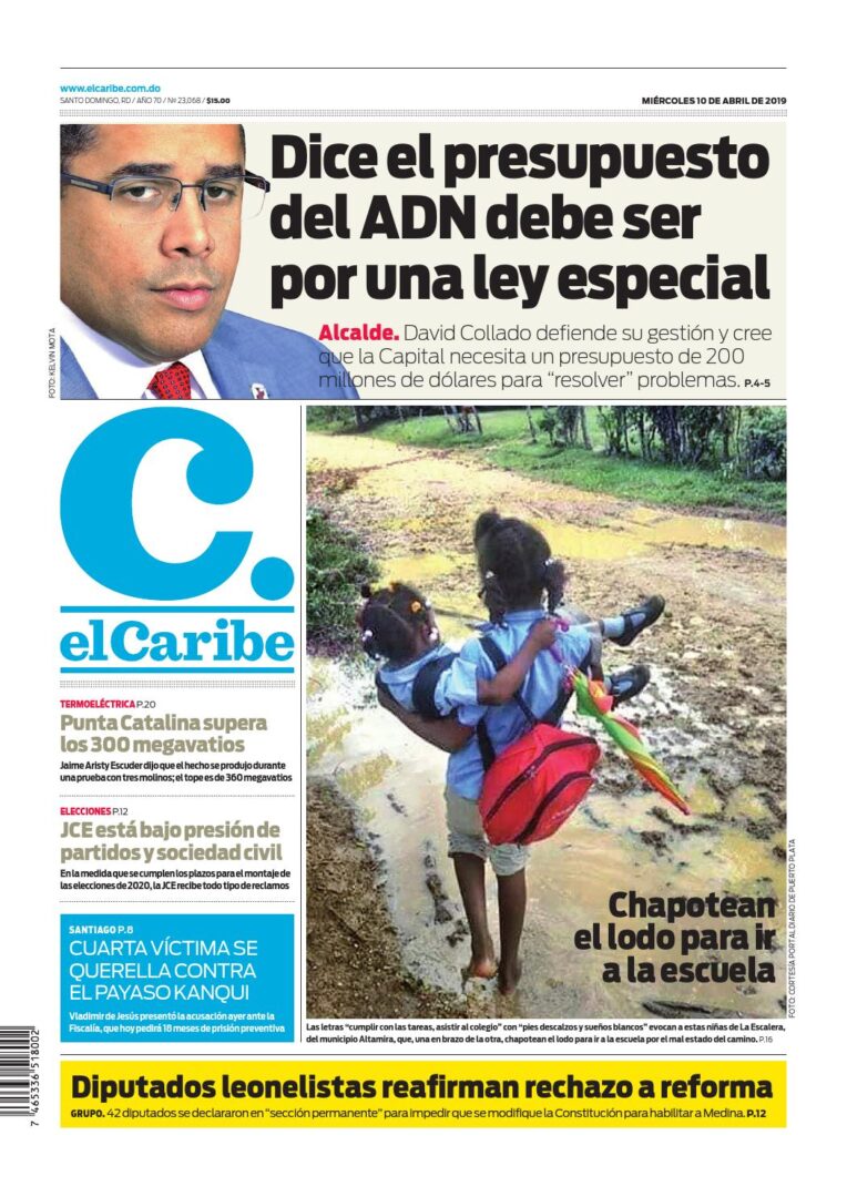 Portada Periódico El Caribe, Miércoles 10 Abril 2019