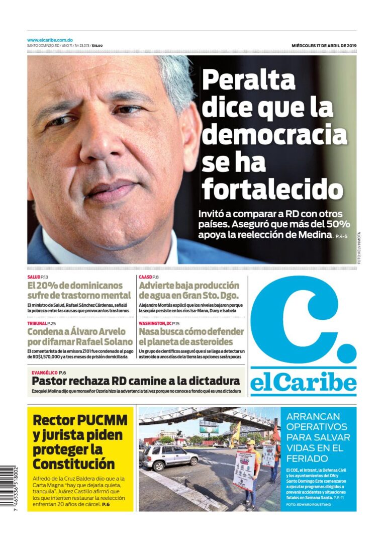 Portada Periódico El Caribe, Miércoles 17 Abril 2019