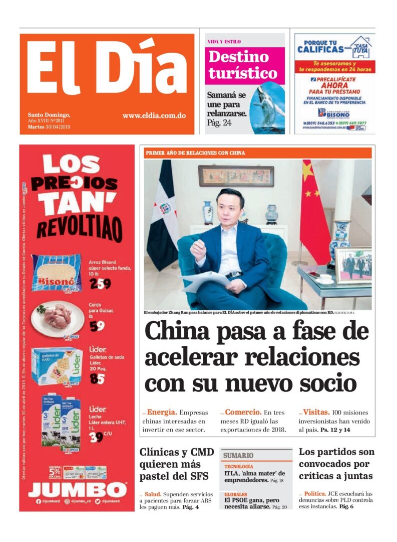 Portada Periódico El Día, Martes 30 Abril 2019