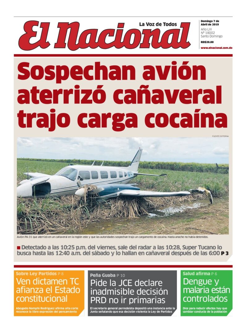 Portada Periódico El Nacional, Domingo 07 Abril 2019