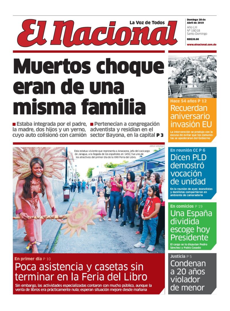 Portada Periódico El Nacional, Domingo 28 Abril 2019