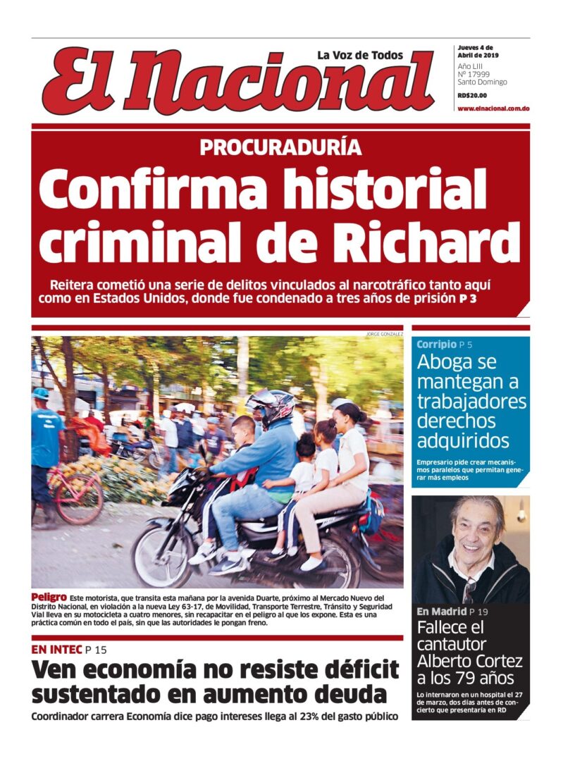 Portada Periódico El Nacional, Jueves 04 Abril 2019