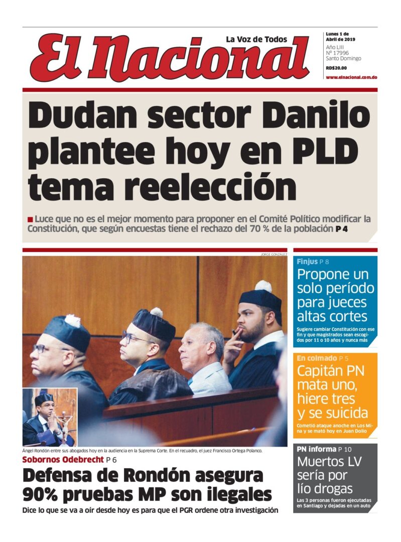 Portada Periódico El Nacional, Lunes 01 Abril 2019