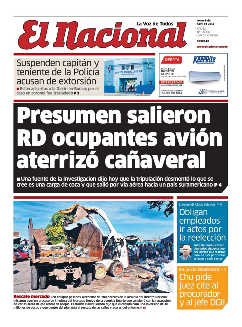 Portada Periódico El Nacional, Lunes 08 Abril 2019