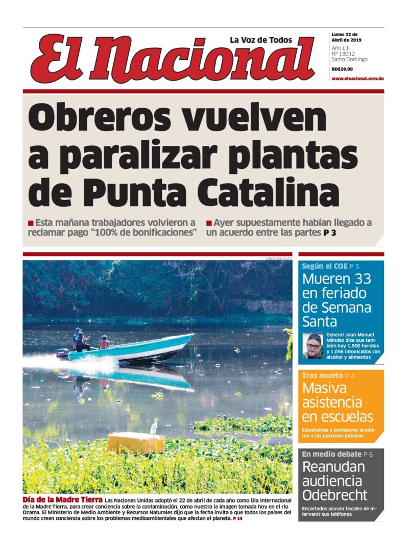 Portada Periódico El Nacional, Lunes 22 Abril 2019
