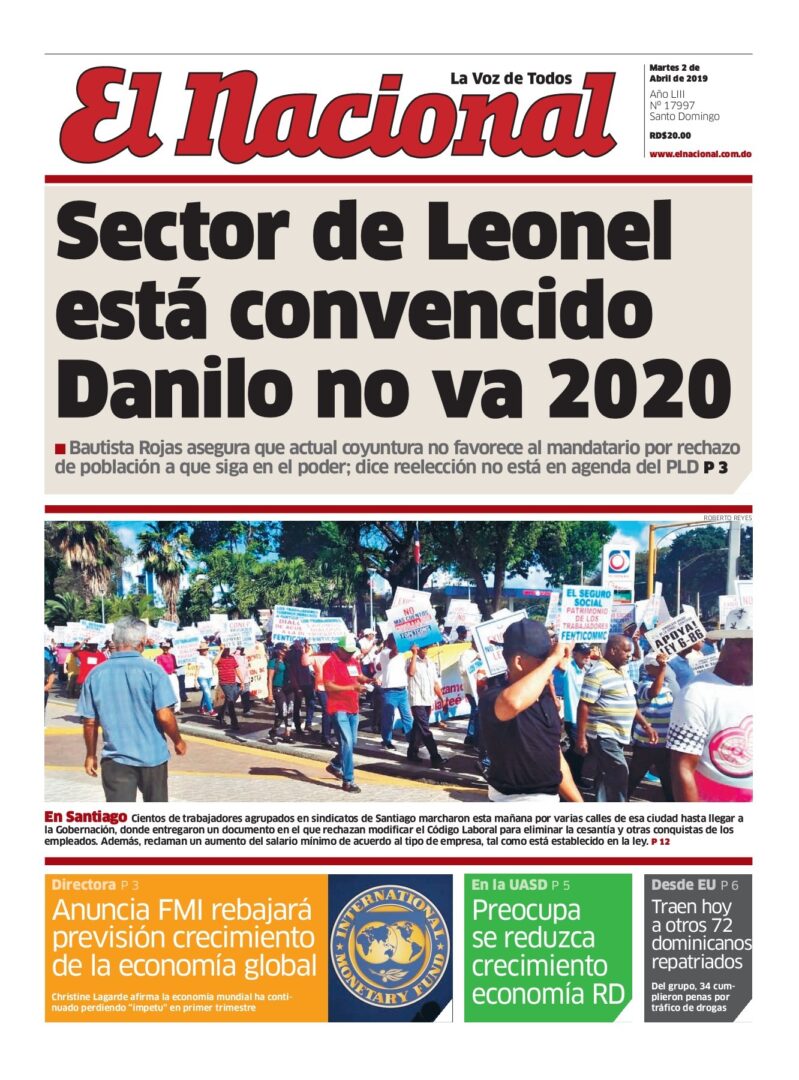 Portada Periódico El Nacional, Martes 02 Abril 2019
