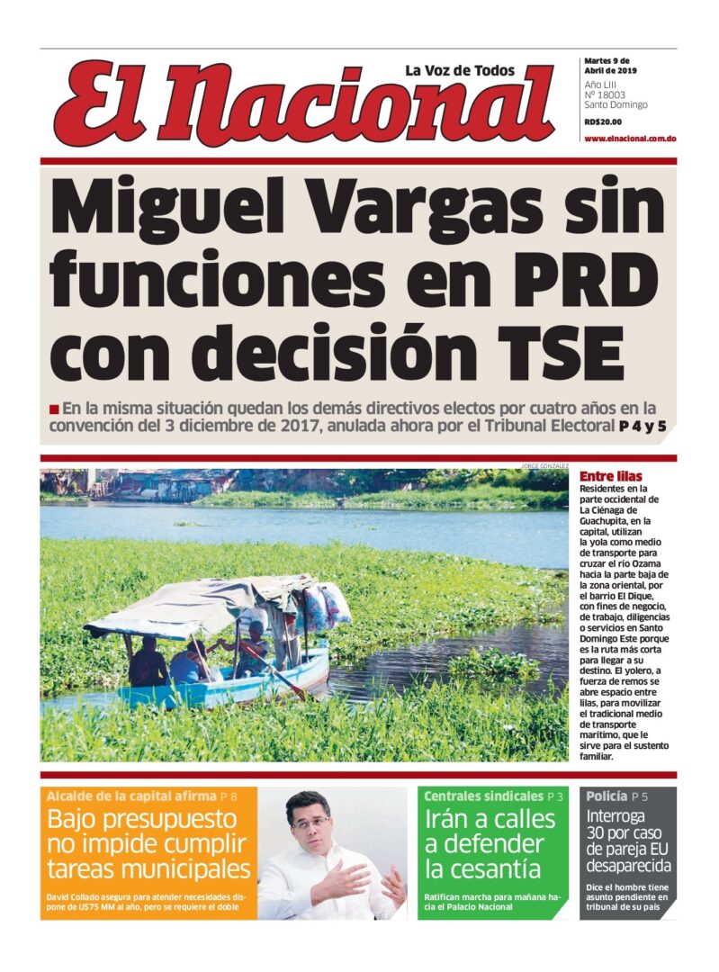 Portada Periódico El Nacional, Martes 09 Abril 2019