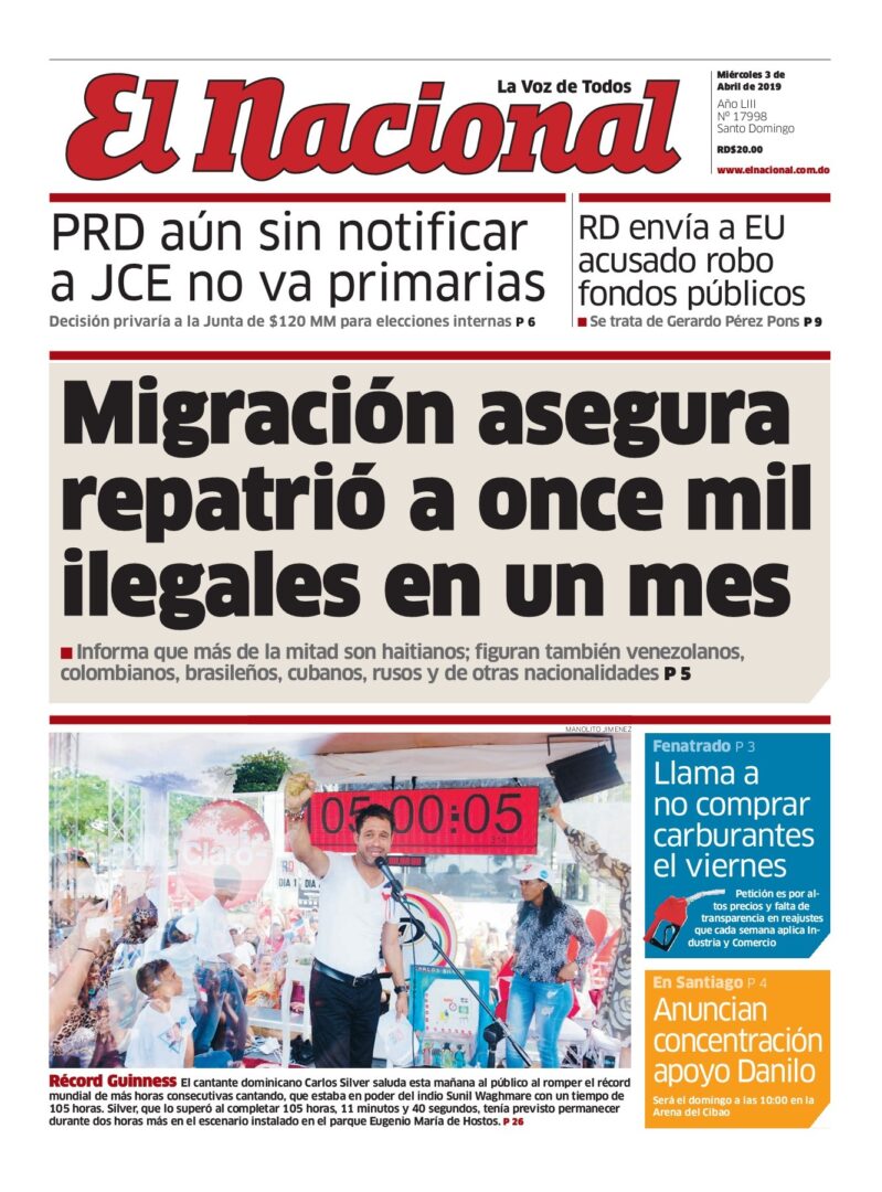 Portada Periódico El Nacional, Miércoles 03 Abril 2019
