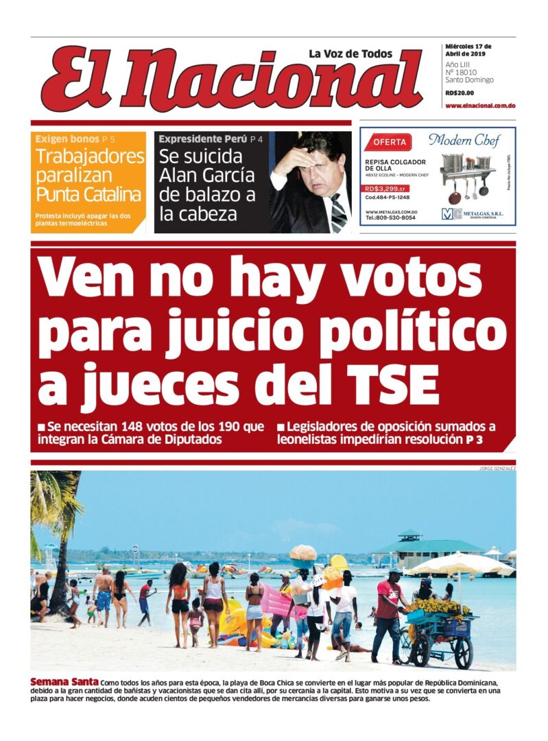 Portada Periódico El Nacional, Miércoles 17 Abril 2019