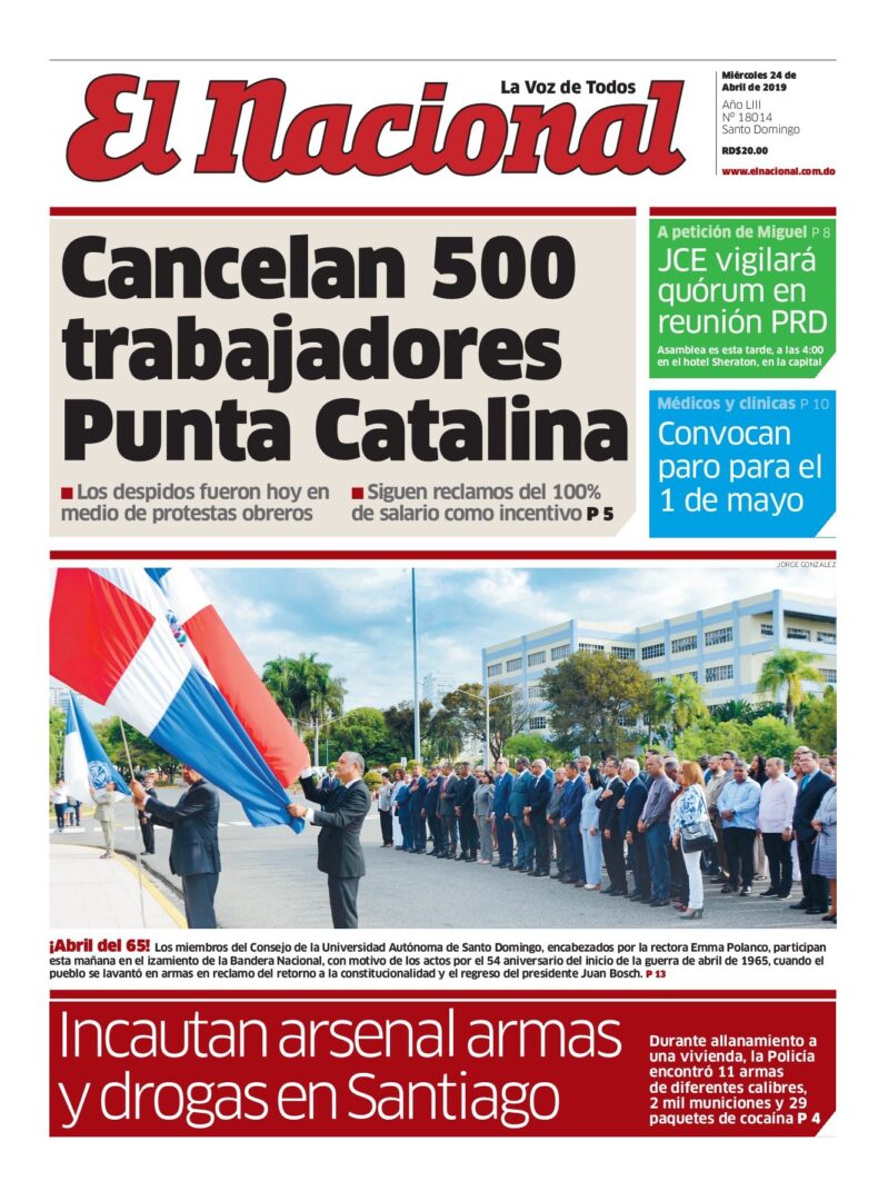 Portada Periódico El Nacional, Miércoles 24 Abril 2019