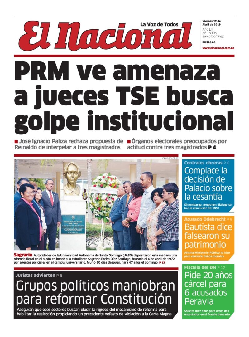 Portada Periódico El Nacional, Viernes 12 Abril 2019