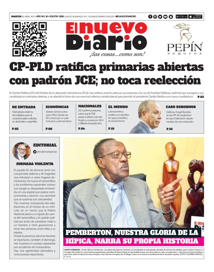 Portada Periódico El Nuevo Diario, Martes 02 Abril 2019