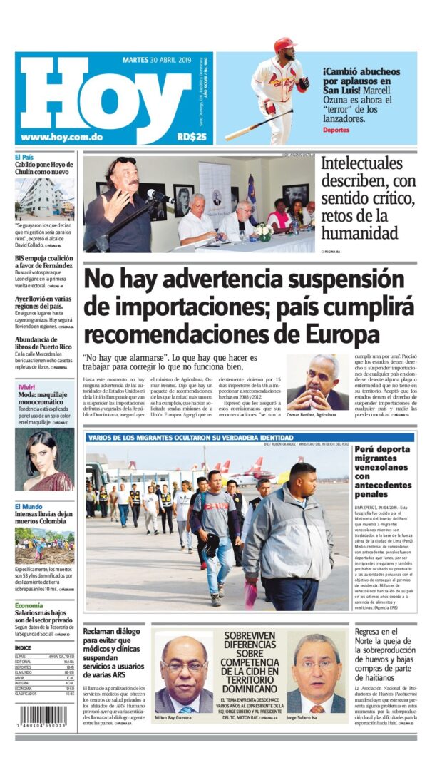 Portada Periódico Hoy, Martes 30 Abril 2019