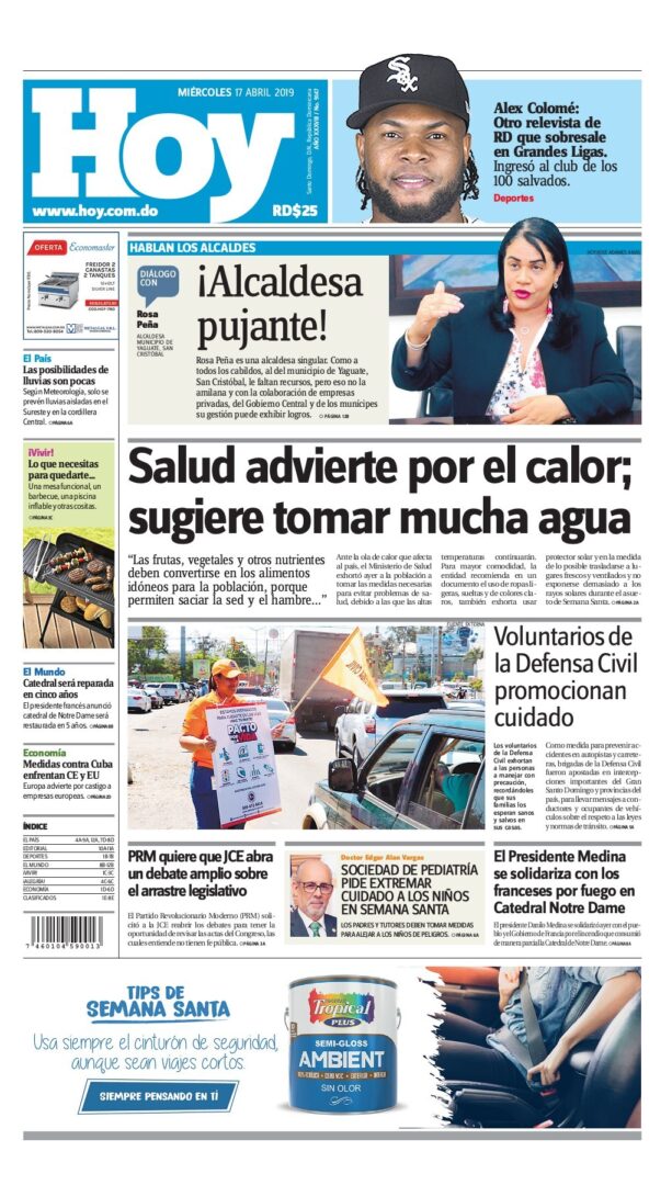 Portada Periódico Hoy, Miércoles 17 Abril 2019