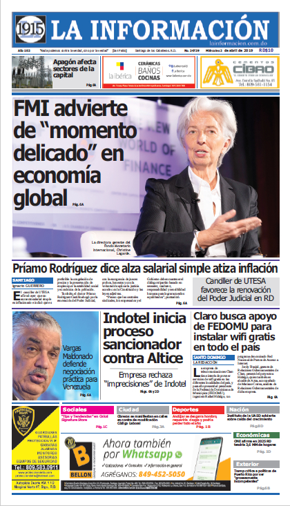 Portada Periódico La Información, Miércoles 03 Abril 2019