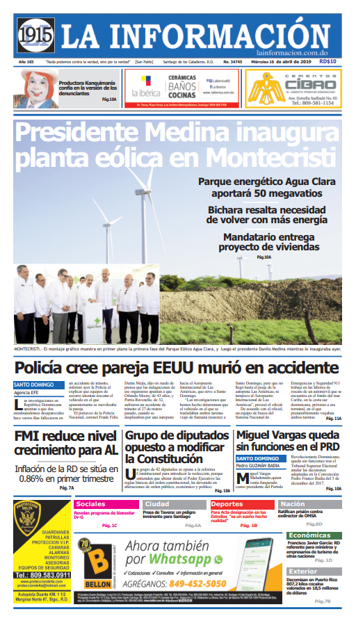 Portada Periódico La Información, Miércoles 10 Abril 2019