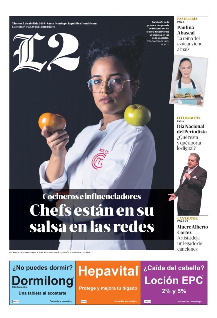 Portada Periódico Listín Diario – Sección L2, Viernes 05 Abril 2019
