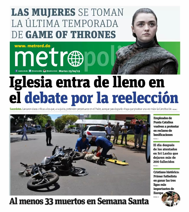 Portada Periódico Metro, Martes 23 Abril 2019