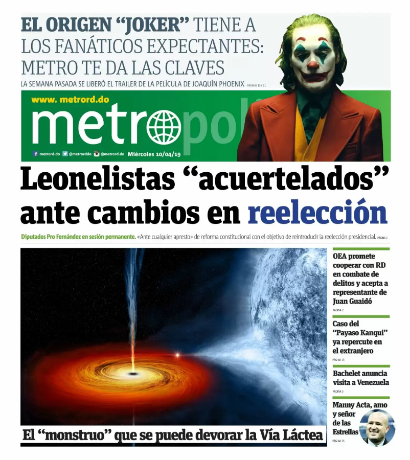Portada Periódico Metro, Miércoles 10 Abril 2019