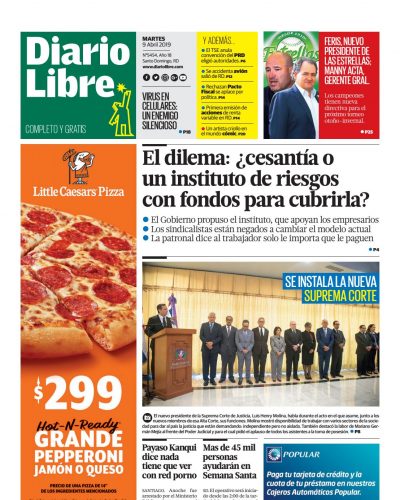 Portada Periódico Diario Libre, Martes 09 Abril 2019