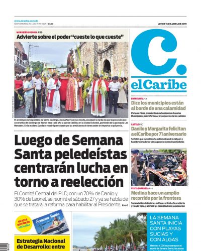 Portada Periódico El Caribe, Lunes 15 Abril 2019