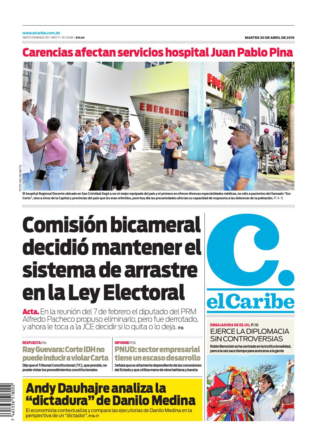 Portada Periódico El Caribe, Martes 30 Abril 2019