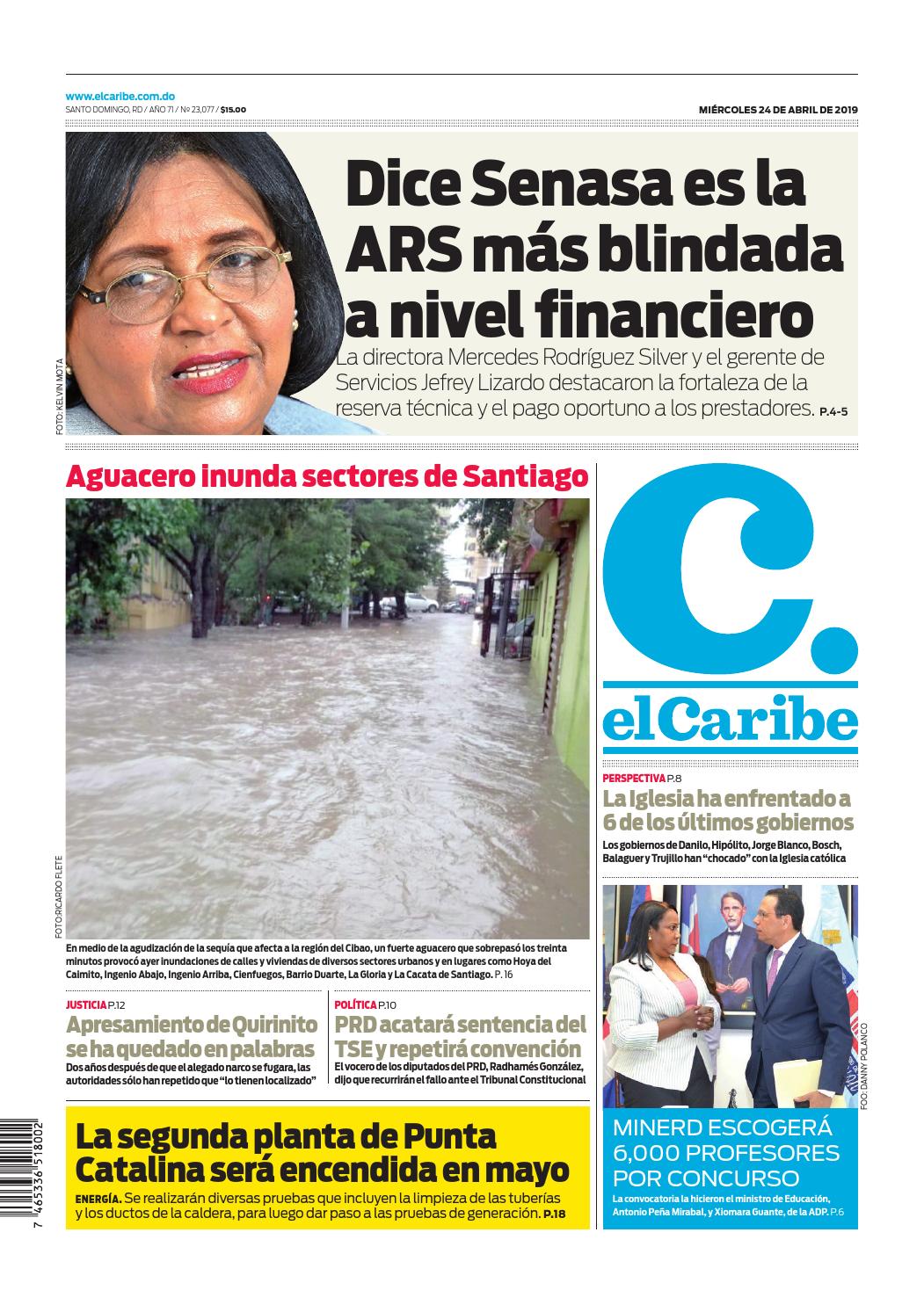 Portada Periódico El Caribe, Miércoles 24 Abril 2019