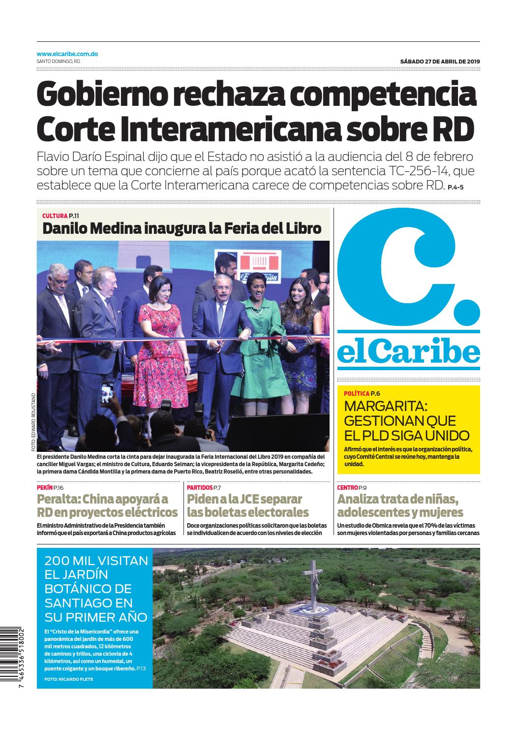 Portada Periódico El Caribe, Sábado 27 Abril 2019