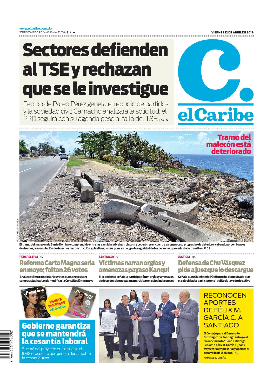 Portada Periódico El Caribe, Viernes 12 Abril 2019