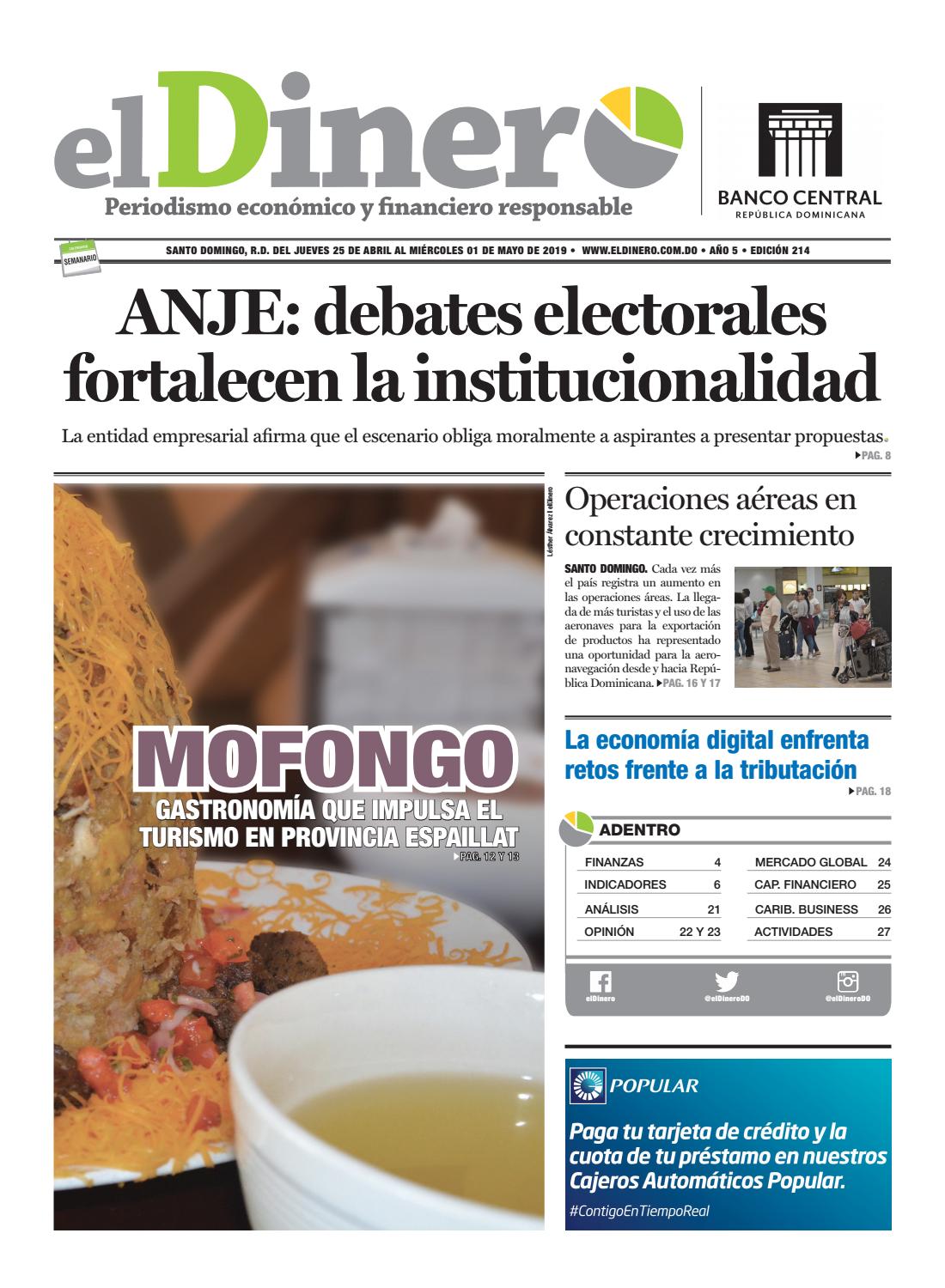 Portada Periódico El Dinero, Jueves 25 Abril 2019
