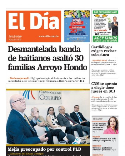 Portada Periódico El Día, Jueves 04 Abril 2019