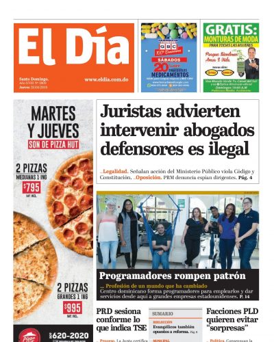 Portada Periódico El Día, Jueves 25 Abril 2019