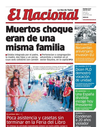 Portada Periódico El Nacional, Domingo 28 Abril 2019