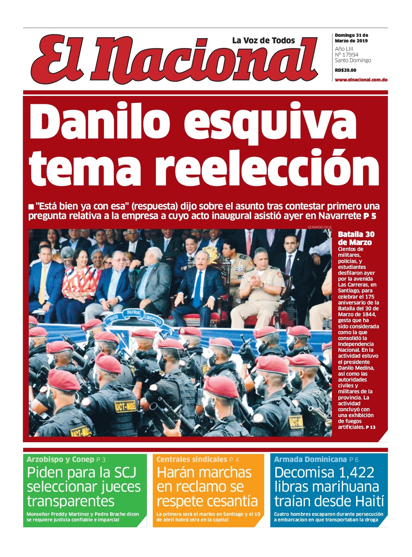 Portada Periódico El Nacional, Domingo 31 de Marzo 2019