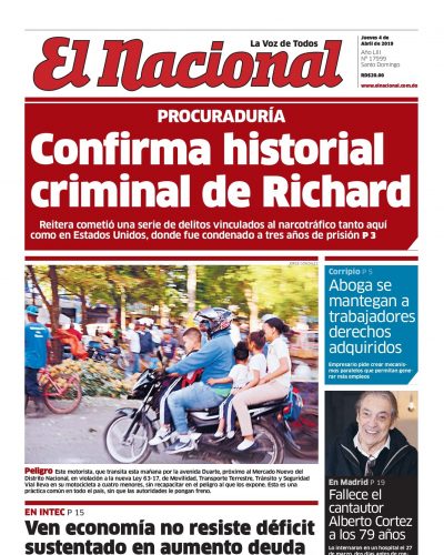Portada Periódico El Nacional, Jueves 04 Abril 2019