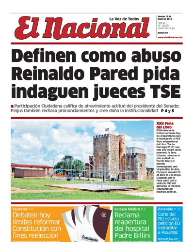 Portada Periódico El Nacional, Jueves 11 Abril 2019
