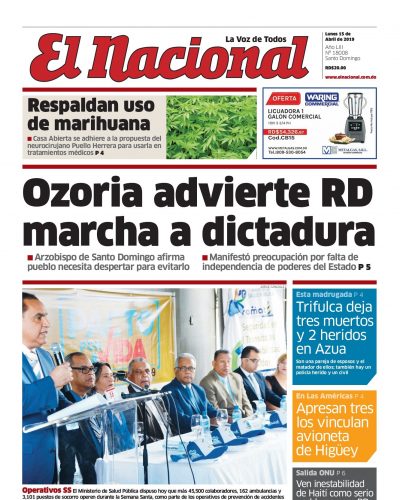 Portada Periódico El Nacional, Lunes 15 Abril 2019