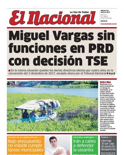 Portada Periódico El Nacional, Martes 09 Abril 2019