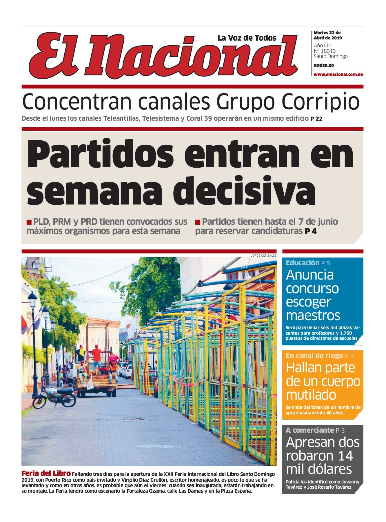 Portada Periódico El Nacional, Martes 23 Abril 2019