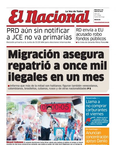 Portada Periódico El Nacional, Miércoles 03 Abril 2019