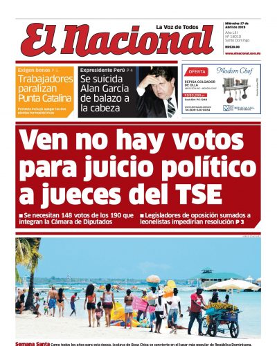 Portada Periódico El Nacional, Miércoles 17 Abril 2019