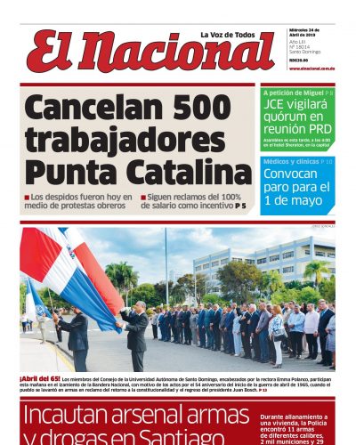 Portada Periódico El Nacional, Miércoles 24 Abril 2019