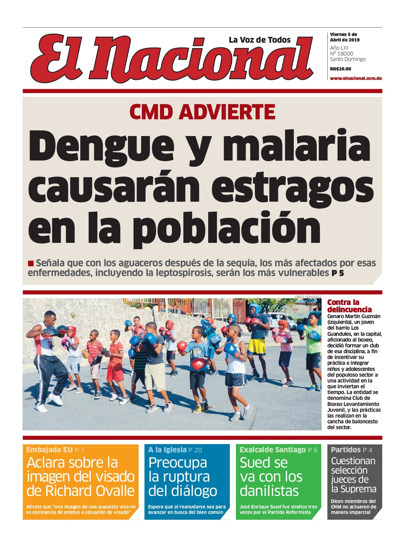 Portada Periódico El Nacional, Viernes 05 Abril 2019