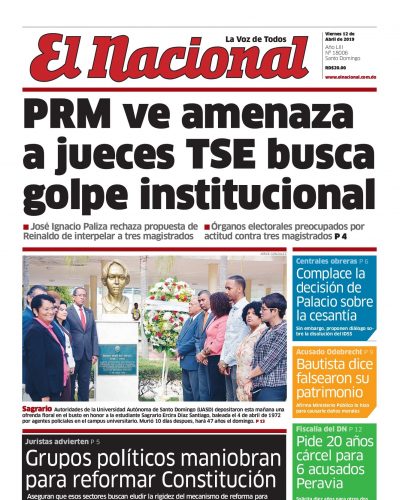 Portada Periódico El Nacional, Viernes 12 Abril 2019