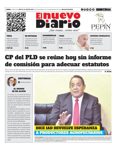 Portada Periódico El Nuevo Diario, Lunes 01 Abril 2019